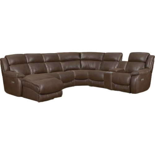 Sawyer Power Console Sectional Sofa with Left Facing Chaise in Brown Vegan Leather